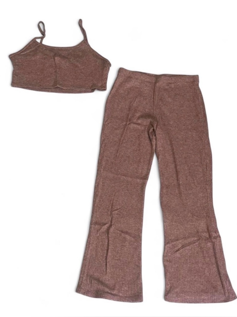 Forever 21 Pink Knit Flare Pants & Crop Top Set